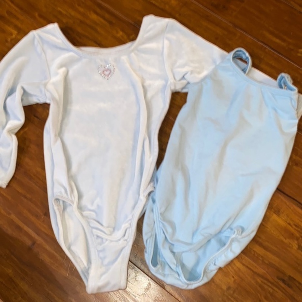 2 light blue dance class leotard Velour long sleeve and tank top 7/8 & 8/10